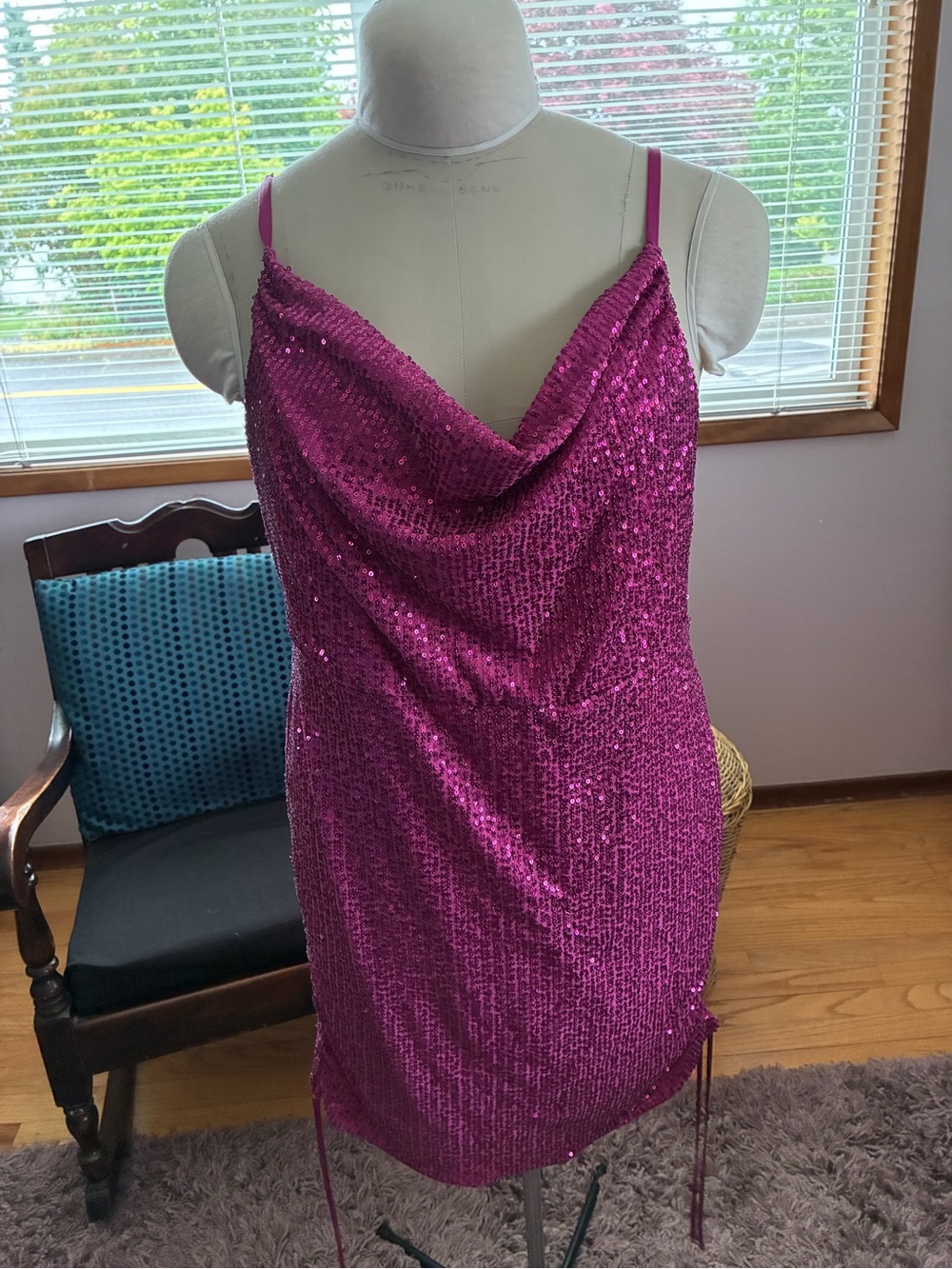 wild fable Fuchsia Sequin Cowl Neck Mini Dress